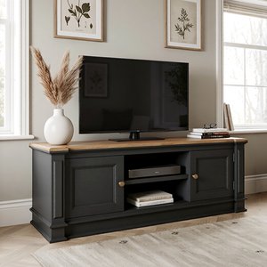 View Lawson oak and charcoal grey painted large tv cabinet