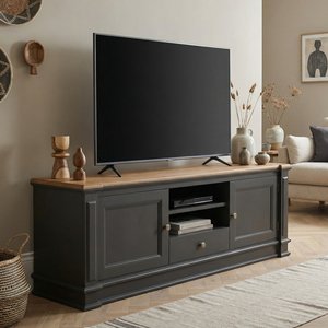 View Lawson oak and charcoal grey painted super wide tv cabinet