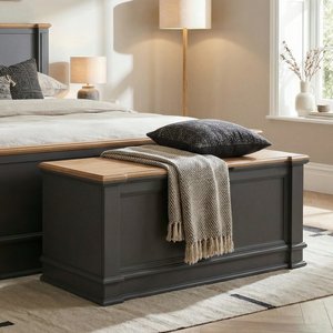View Lawson oak and charcoal grey painted blanket box View Lawson oak and charcoal grey painted blanket box