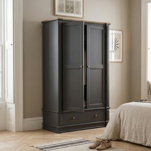 View Lawson oak and charcoal grey painted double wardrobe