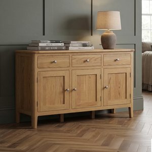 View Large solid oak sideboard with cupboards View Large solid oak sideboard with cupboards