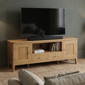 View Super wide solid oak tv cabinet - up to 70" tv