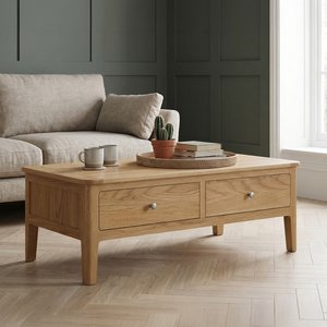 View Solid oak coffee table with 4 drawers View Solid oak coffee table with 4 drawers