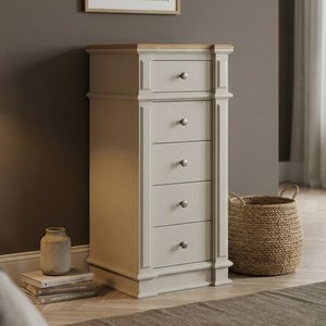 View Lawson oak and soft white painted 5 drawer tallboy View Lawson oak and soft white painted 5 drawer tallboy