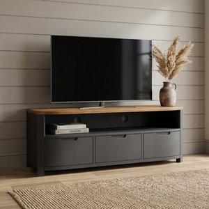 View Bradwell oak and charcoal painted large tv unit