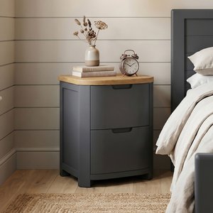 View Bradwell oak and charcoal painted 2 drawer bedside chest View Bradwell oak and charcoal painted 2 drawer bedside chest