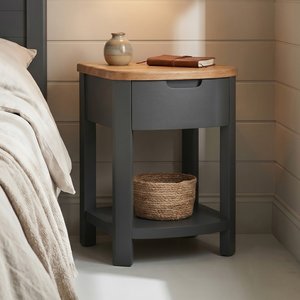 View Bradwell oak and charcoal painted 1 drawer bedside chest View Bradwell oak and charcoal painted 1 drawer bedside chest