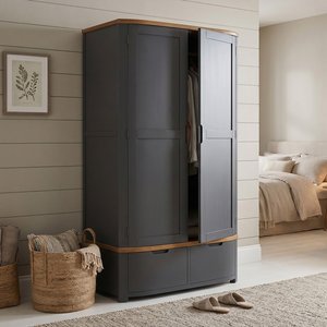 View Bradwell oak and charcoal painted double wardrobe