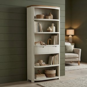 View Bradwell oak and signal white painted tall bookcase