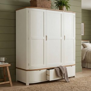 View Bradwell oak and signal white painted triple wardrobe