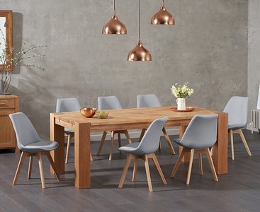 View Sheringham 200cm solid oak dining table with 8 light grey orson chairs View Sheringham 200cm solid oak dining table with 8 light grey orson chairs