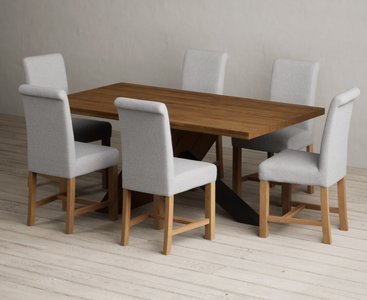 View Michigan 180cm rustic oak and metal black leg industrial dining table with 6 natural braced chairs View Michigan 180cm rustic oak and metal black leg industrial dining table with 6 natural braced chairs