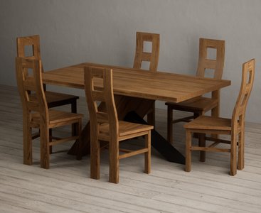 View Michigan 180cm black leg industrial dining table with 6 rustic oak rustic solid oak chairs View Michigan 180cm black leg industrial dining table with 6 rustic oak rustic solid oak chairs