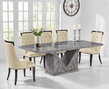 View Milan 180cm grey marble dining table with 8 cream francesca chairs View Milan 180cm grey marble dining table with 8 cream francesca chairs