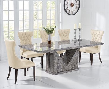 View Milan 180cm grey marble dining table with 6 cream sophia chairs View Milan 180cm grey marble dining table with 6 cream sophia chairs