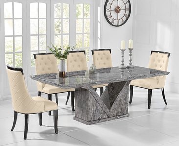 View Milan 220cm grey marble dining table with 8 cream francesca chairs View Milan 220cm grey marble dining table with 8 cream francesca chairs