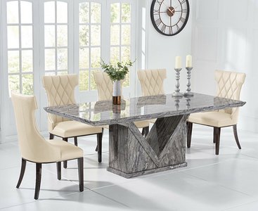 View Milan 220cm grey marble dining table with 8 cream sophia chairs View Milan 220cm grey marble dining table with 8 cream sophia chairs
