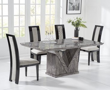 View Milan 160cm grey marble dining table with 6 black novara chairs View Milan 160cm grey marble dining table with 6 black novara chairs