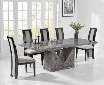 View Milan 180cm grey marble dining table with 10 black novara chairs View Milan 180cm grey marble dining table with 10 black novara chairs