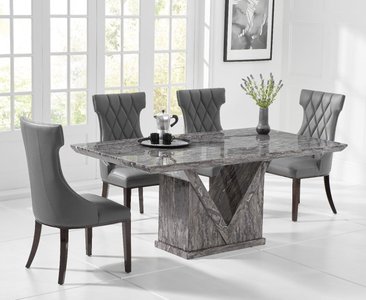 View Milan 160cm grey marble dining table with 4 grey sophia chairs View Milan 160cm grey marble dining table with 4 grey sophia chairs