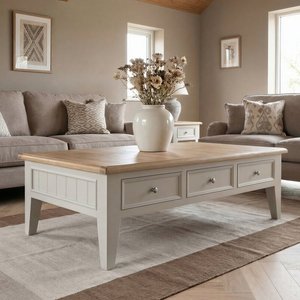 View Weymouth oak and soft white painted extra large 6 drawer coffee table View Weymouth oak and soft white painted extra large 6 drawer coffee table