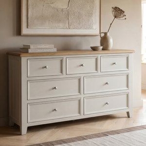 View Weymouth oak and soft white painted wide chest of drawers View Weymouth oak and soft white painted wide chest of drawers