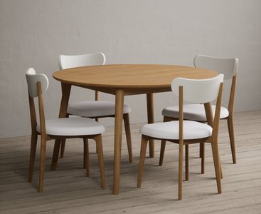 View Nordic 120cm round solid oak dining table with 4 white nordic chairs View Nordic 120cm round solid oak dining table with 4 white nordic chairs