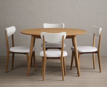 View Nordic 120cm round solid oak dining table with 4 white nordic chairs View Nordic 120cm round solid oak dining table with 4 white nordic chairs