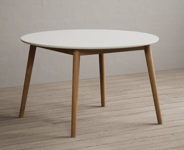 View Nordic 120cm round solid oak and signal white painted dining table View Nordic 120cm round solid oak and signal white painted dining table