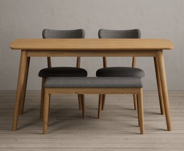 View Nordic 150cm solid oak dining table with 2 grey nordic chairs with 2 grey benches View Nordic 150cm solid oak dining table with 2 grey nordic chairs with 2 grey benches