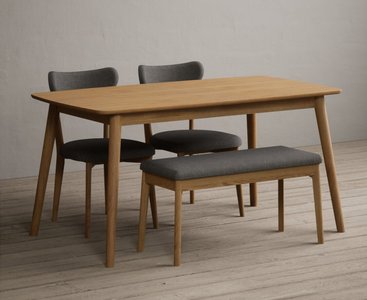 View Nordic 150cm solid oak dining table with 2 grey nordic chairs with 1 grey bench View Nordic 150cm solid oak dining table with 2 grey nordic chairs with 1 grey bench