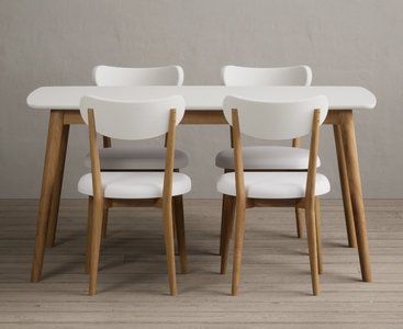 View Nordic 150cm solid oak and signal white painted dining table with 6 grey nordic chairs View Nordic 150cm solid oak and signal white painted dining table with 6 grey nordic chairs