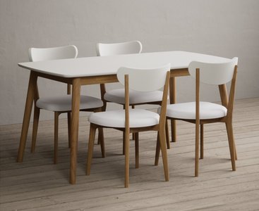 View Nordic 150cm solid oak and signal white painted dining table with 4 white nordic chairs View Nordic 150cm solid oak and signal white painted dining table with 4 white nordic chairs