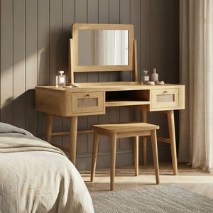 View Oak rattan dressing table set View Oak rattan dressing table set