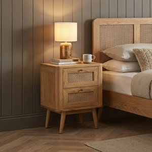 View Oak rattan 2 drawer bedside chest View Oak rattan 2 drawer bedside chest