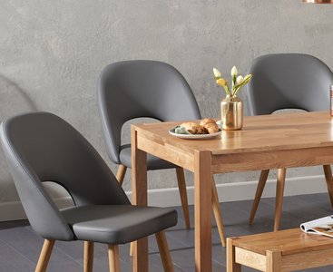 View York 120cm solid oak dining table with 2 grey hudson chairs and 1 oak bench View York 120cm solid oak dining table with 2 grey hudson chairs and 1 oak bench