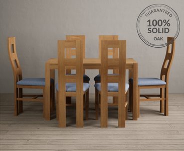 View York 120cm solid oak dining table with 6 blue natural chairs View York 120cm solid oak dining table with 6 blue natural chairs