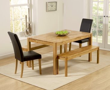 View York 150cm solid oak dining table with 2 black olivia chairs with 2 oak benches View York 150cm solid oak dining table with 2 black olivia chairs with 2 oak benches