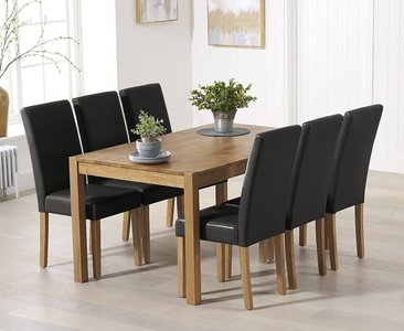 View York 150cm solid oak dining table with 6 black olivia chairs View York 150cm solid oak dining table with 6 black olivia chairs