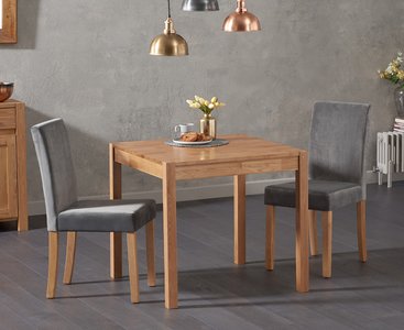 View York 80cm solid oak dining table with 2 grey lila chairs View York 80cm solid oak dining table with 2 grey lila chairs