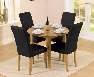 View Extending york 90cm solid oak dining table with 2 black olivia chairs View Extending york 90cm solid oak dining table with 2 black olivia chairs