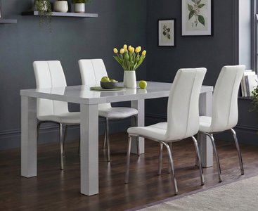 Photo of seattle 160cm light grey gloss dining table with 4 white marco chairs