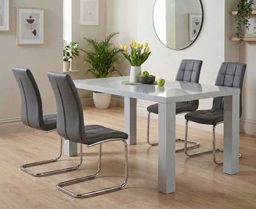 View Seattle 160cm light grey high gloss dining table with 6 grey vigo chairs View Seattle 160cm light grey high gloss dining table with 6 grey vigo chairs