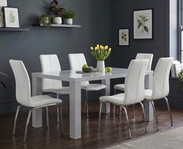 View Seattle 160cm light grey gloss dining table with 6 white marco chairs View Seattle 160cm light grey gloss dining table with 6 white marco chairs
