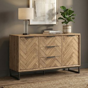 View Herringbone solid oak large sideboard