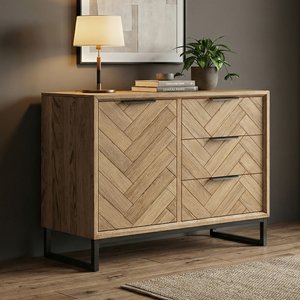 View Herringbone solid oak small sideboard