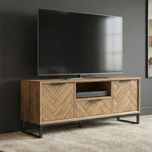 View Herringbone solid oak large tv cabinet