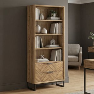 View Herringbone solid oak tall bookcase View Herringbone solid oak tall bookcase