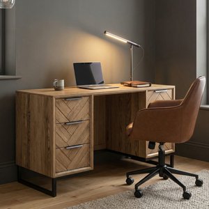 View Herringbone solid oak computer desk View Herringbone solid oak computer desk
