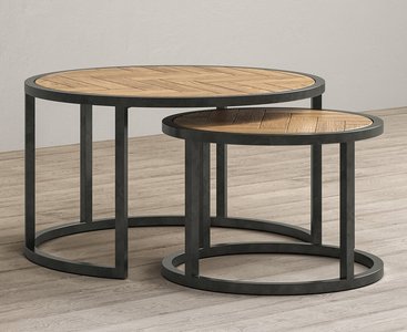 View Herringbone solid oak round nest of tables View Herringbone solid oak round nest of tables